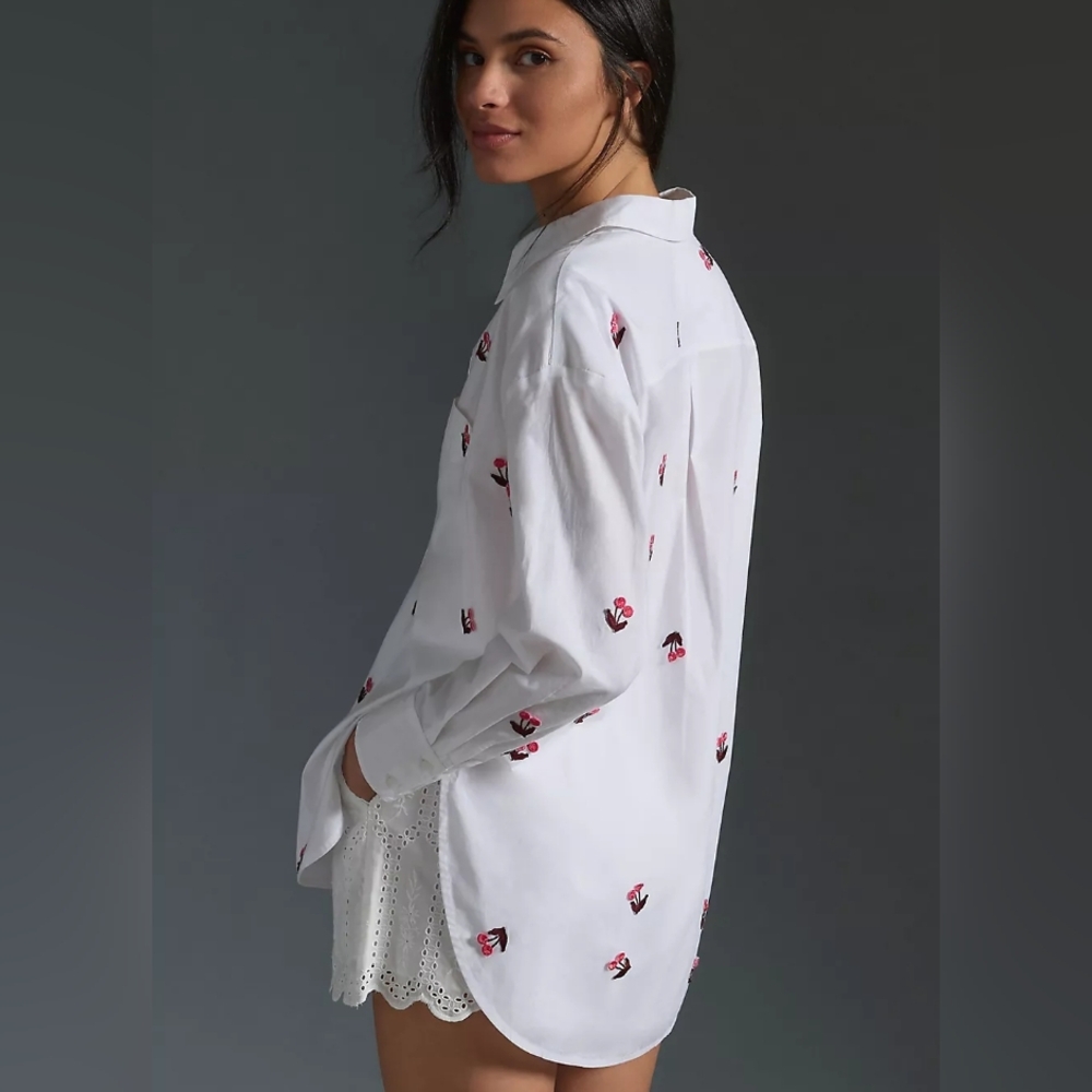 Maeve Anthropologie The Bennet Buttondown Shirt Embroidered
